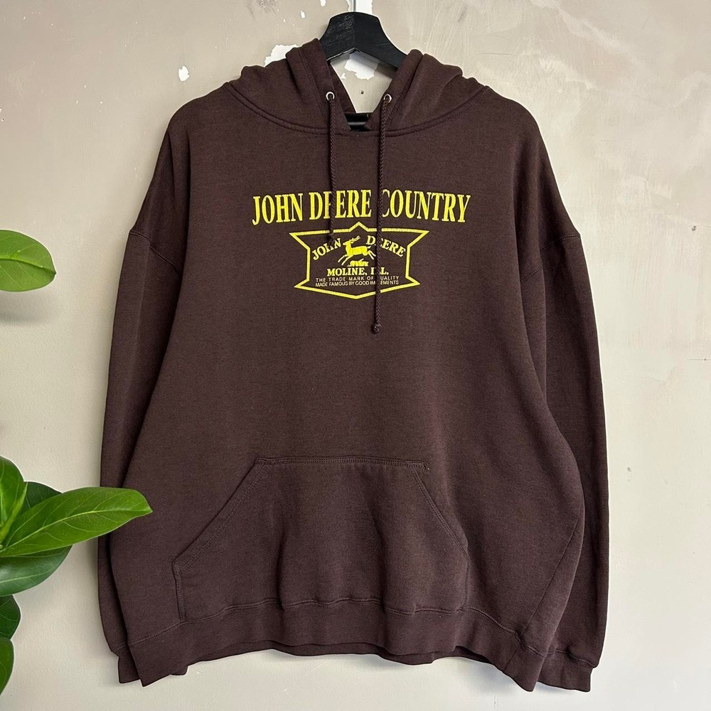 Vintage 2000s John Deere Country Faded Brown Boxy Hoodie Mens Large